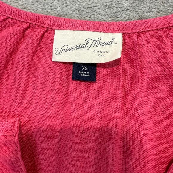 Universal Thread Linen Blend Mini Dress XS Babydoll Short Sleeves Pink Beach - Picture 2 of 6